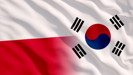 Waving South Korea and Poland Flags