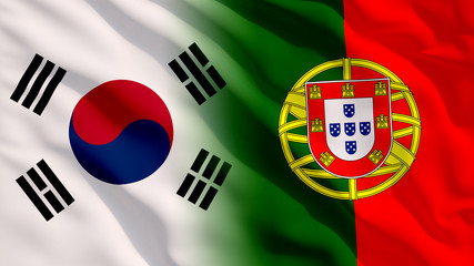 Waving South Korea and Portugal Flags