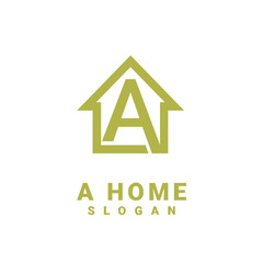 gold house with letter a logo initial design
