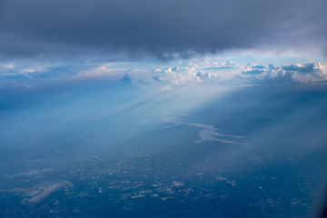 flying in the sky on an airplane