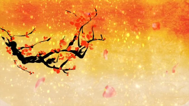 梅の木　パーティクル　光　CG背景　キラキラ　アニメーション