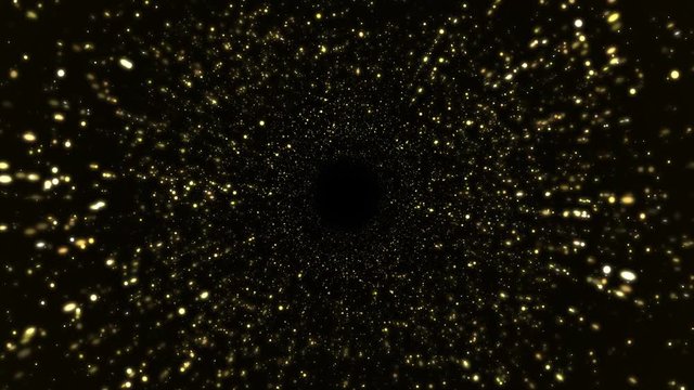 Abstract motion background shining gold particles. Shimmering Glittering Particles With Bokeh. Seamless 4K loop video animation 