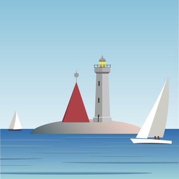 Vinga lighthouse at the inlet to Gothenburg Sweden. Vector Illustration.