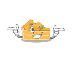 Smiley cheesecake orange cartoon design style showing wink eye