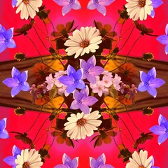 Floral seamless pattern. Bright summer design. Colorful flowers on red background.