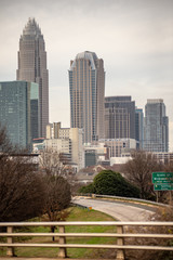 sunset and overcast over charlotte nc cityscape