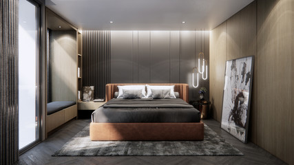 Fototapeta na wymiar interior design of modern luxury bedroom concept with double bed
