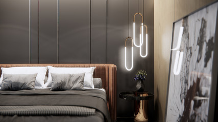 interior of modern luxury bedroom, 3D rendering background