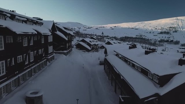 Snow Covered Village Buildings Of Geilo