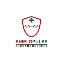 Pulse and Shield Logo Template Design Vector for Business Medical, Emblem, Design concept, Creative Symbol, Icon