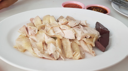 rice and boiled chicken,Thai street food.