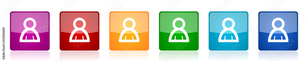 Leinwandbilder Person icon set, colorful square glossy vector illustrations in 6 options for web design and mobile applications