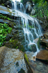 Scenic waterfall in the green Carpathian mountains