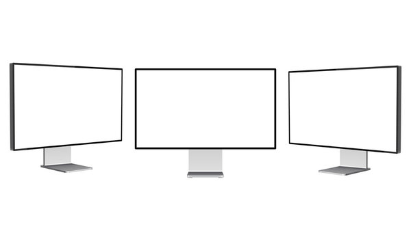 Set Of Modern Computer Monitors Mockups With Blank Screens Isolated On White Background. Vector Illustration