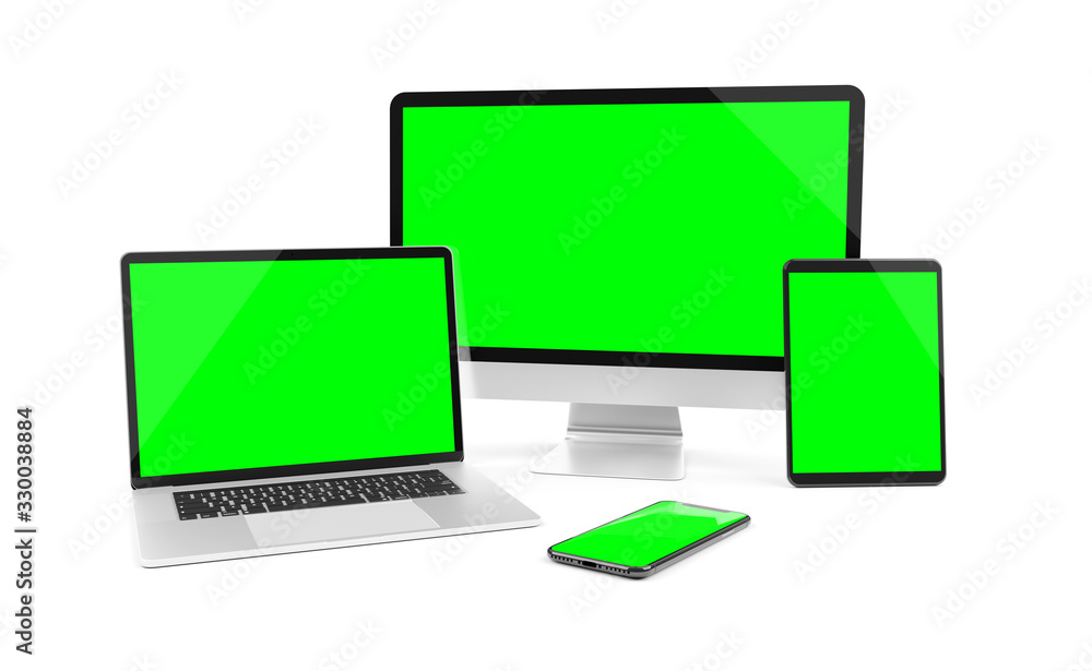 Poster modern devices isolated on white background 3d rendering