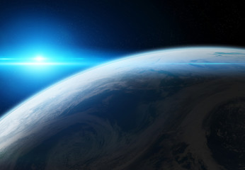 View of planet Earth close up with atmosphere during a sunrise 3D rendering elements of this image furnished by NASA