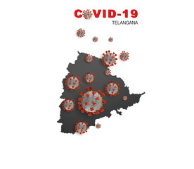 corona virus COVID-19 microscopic virus corona virus disease 3d illustration india map infected india country TELANGANA state map