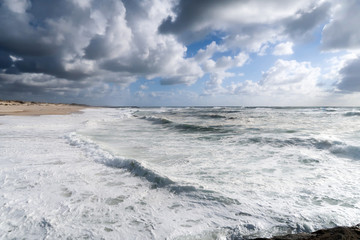 Sandy coast of the Atlantic ocean in Costa Nova