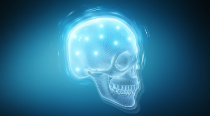 Digital x-ray skull holographic scan projection 3D rendering