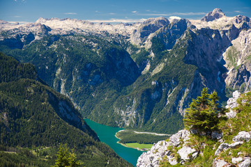 view of lake Königssee and church St. Bartholomä