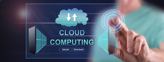 Man touching a cloud computing concept