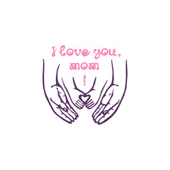 Mothers day greeting card with palms of mom and baby