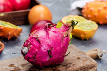 Whole Pitahaya or Dragon Fruit. Exotic Fresh Fruits