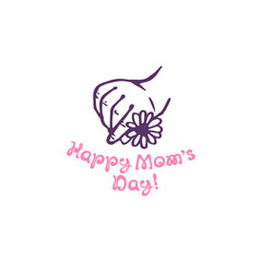 Mothers day hand drawn greeting card with flower in hand