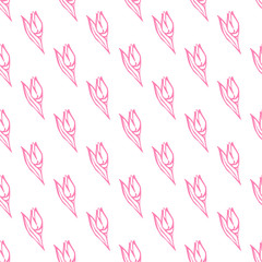 Seamless pattern with hand drawn pink flowers on white background