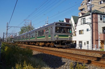 Naklejka premium 池上線の緑色の電車