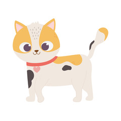 cute spotted cat with collar heart walking cartoon