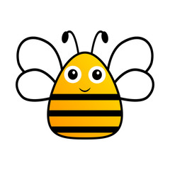 Lovely simple cartoon design of a yellow and black bee on a white background