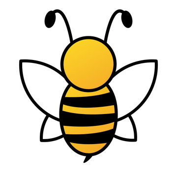 Lovely simple cartoon design of a yellow and black bee on a white background