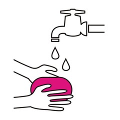 Washing hands, hands with soap under a tap. Vector icon.