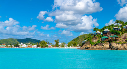 Fototapeta na wymiar Caribbean islands, architectures on the colorful seascapes
