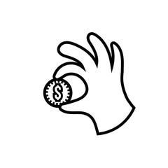hand with coin money dollar line style icon