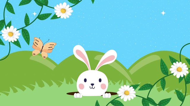 happy easter animated card with rabbit in the camp