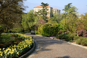 Verbania (VCO), Italy - April 01, 2017: Villa Taranto botanical gardens, Verbania, Piedmont, Italy