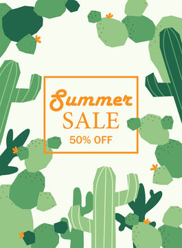 Modern summer cactus vertical backround template in vivid colors