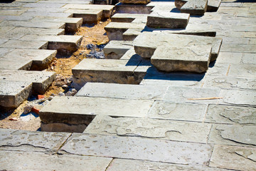 Typical Tuscany paving made ​​with of carved stone blocks