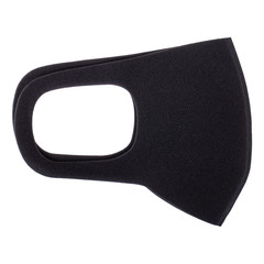 Reusable coil filtered face mask, safety breathing, dust protection, ear-loop mask to cover the mouth and nose. Trendy hospital, pollution protect face masking isolated on white, in black color