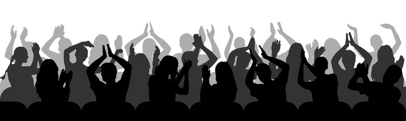 Silhouettes of applauding spectators in chairs. Crowd of people. Vector illustration