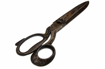 old scissors detail isolated on white background