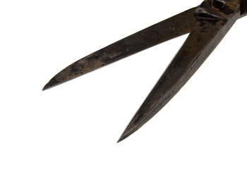 old scissors detail isolated on white background