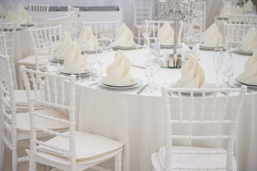 Close up view of wedding reception restaurant table