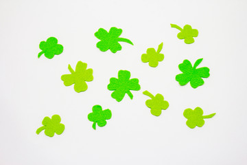 Felt clover leaves isolated on white background. Good luck symbol, St.Patrick's Day concept