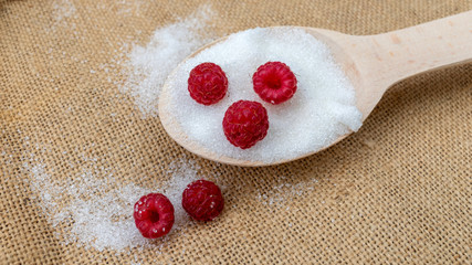fresh raspberry berries with sugar