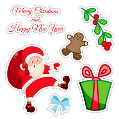 Set of Christmas stickers. Merry Christmas and a happy new year. Vector illustration. Stock vector.