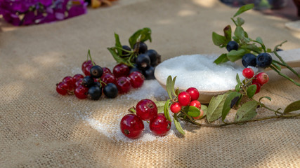 juicy currant berries with sugar