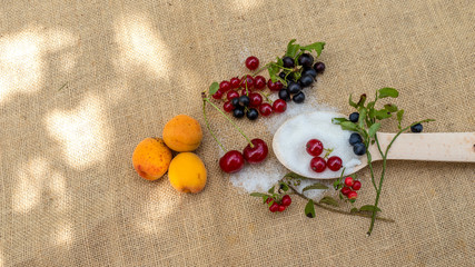 berries and fruits with sugar
